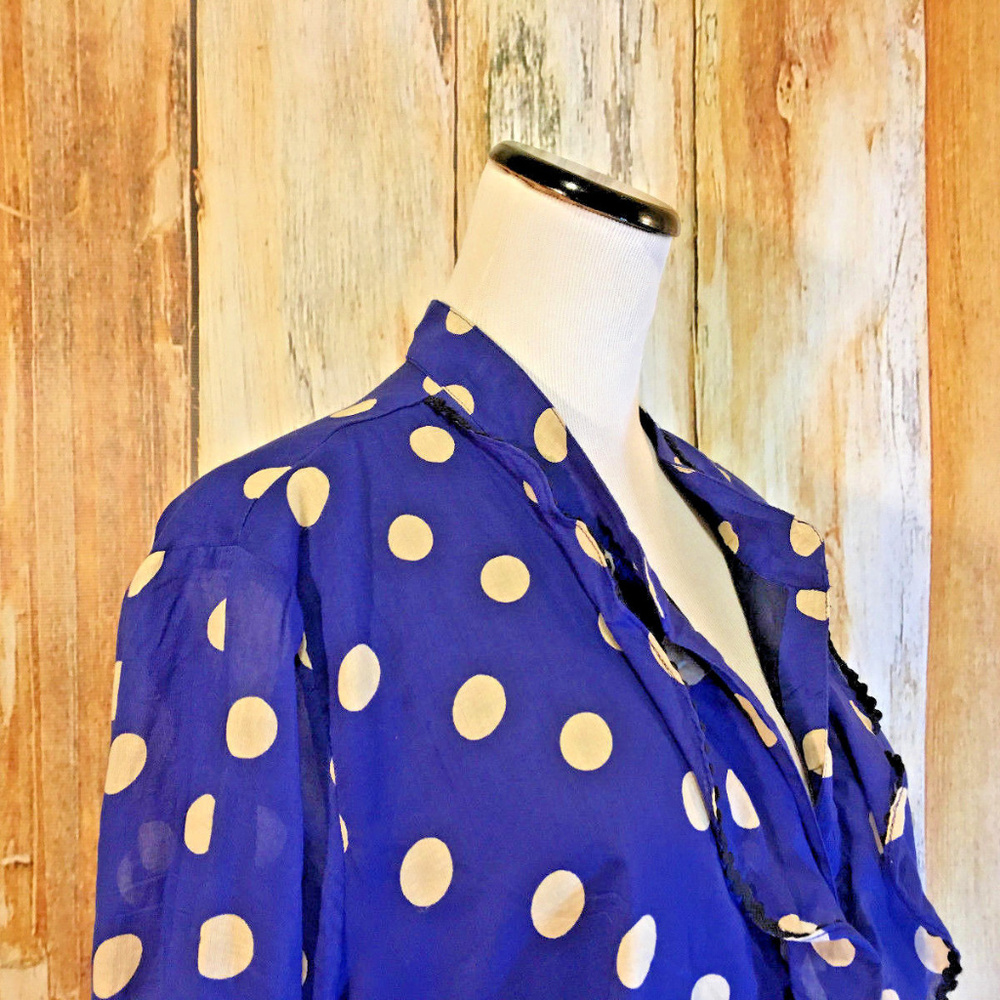 eShakti Custom Blouse Blue & White Dot Ruffle 1X - Picture 2 of 4